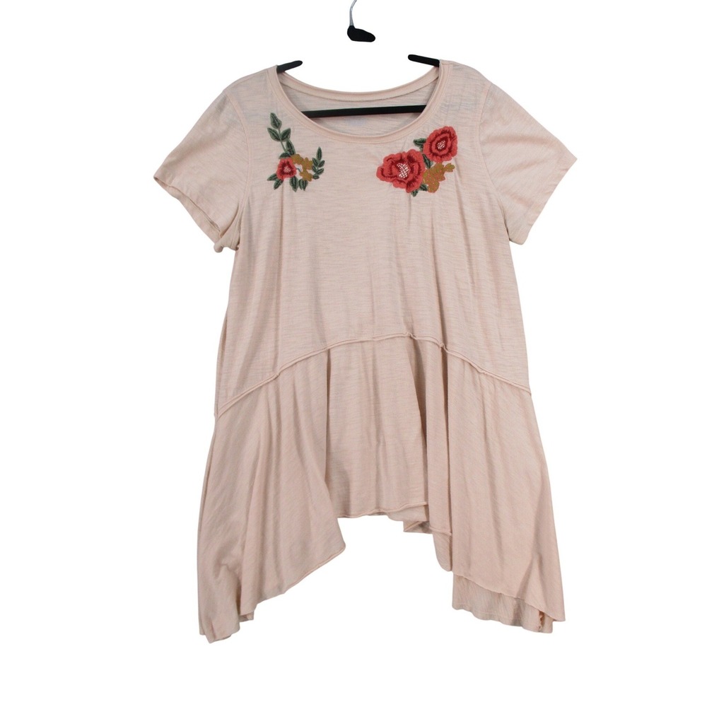 Lane‎ Bryant Womens 14/16 Peach Floral Embroidered Babydoll Tunic Top Slub Knit